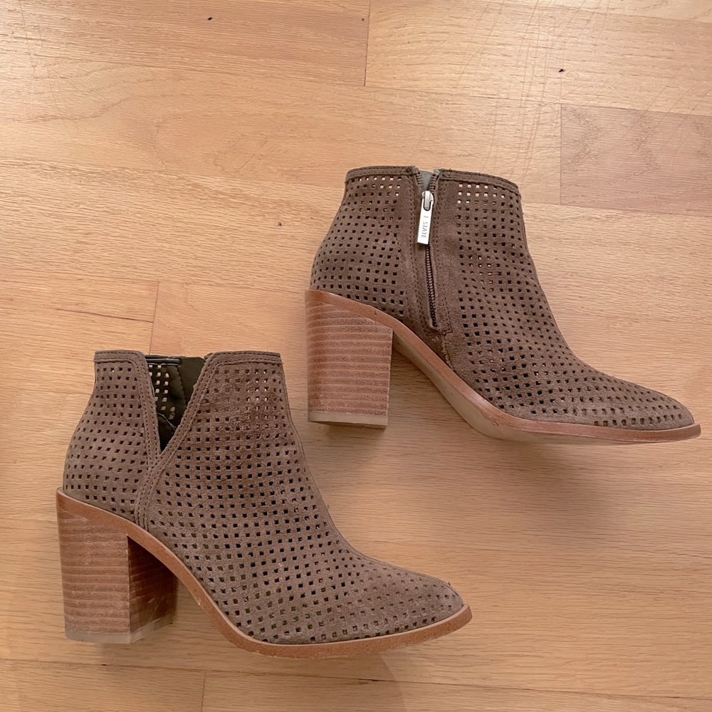Brown Suede Cutout Booties